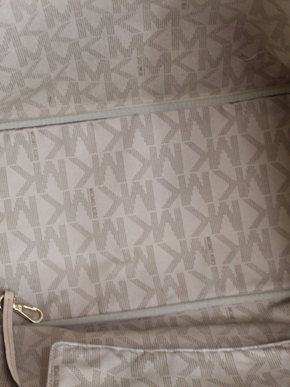 Michael Kors Large Logo Tote Cream Tan MK Shoulder Bag PVC Leather - Picture 12 of 13